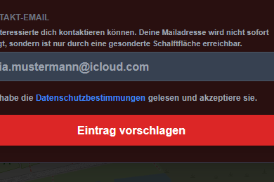 Screenshot: Eintrag absenden