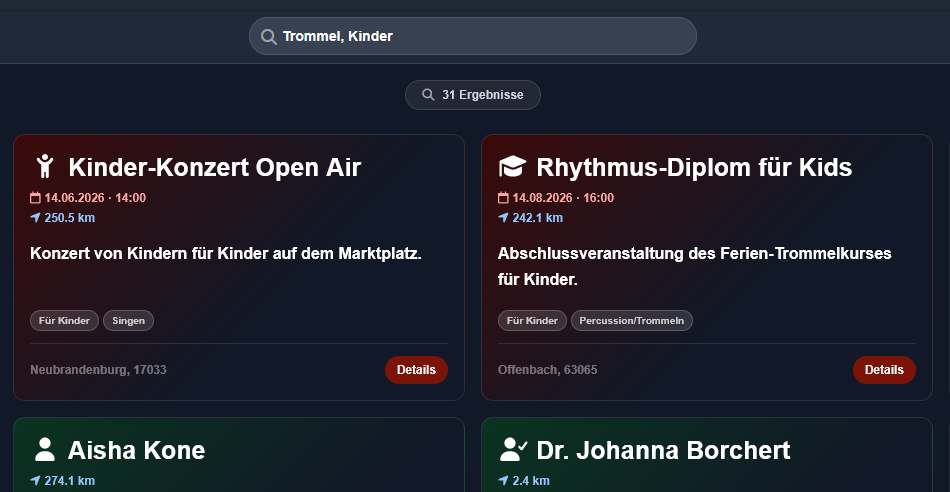 Screenshot: Suchleiste in der Listenansicht