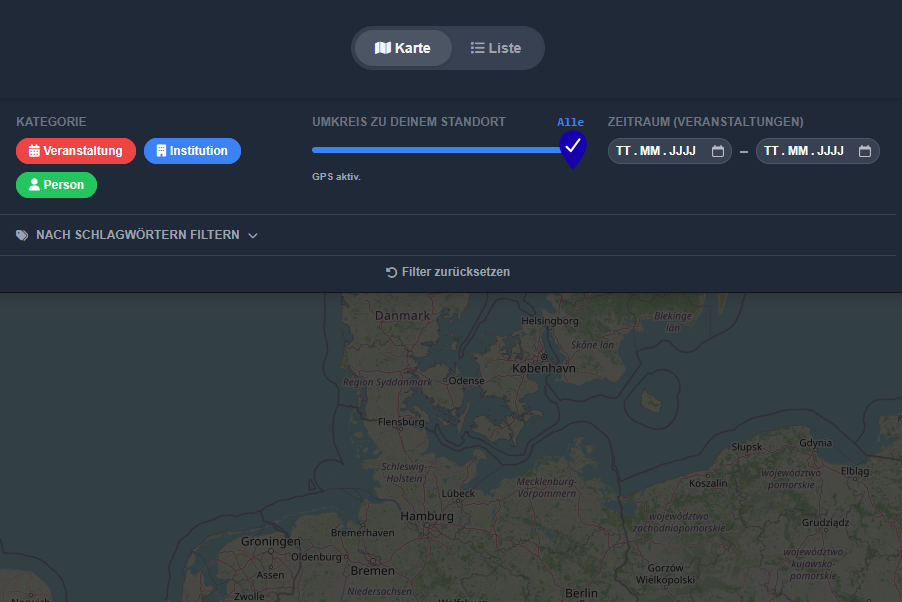 Screenshot: Filterpanel geöffnet